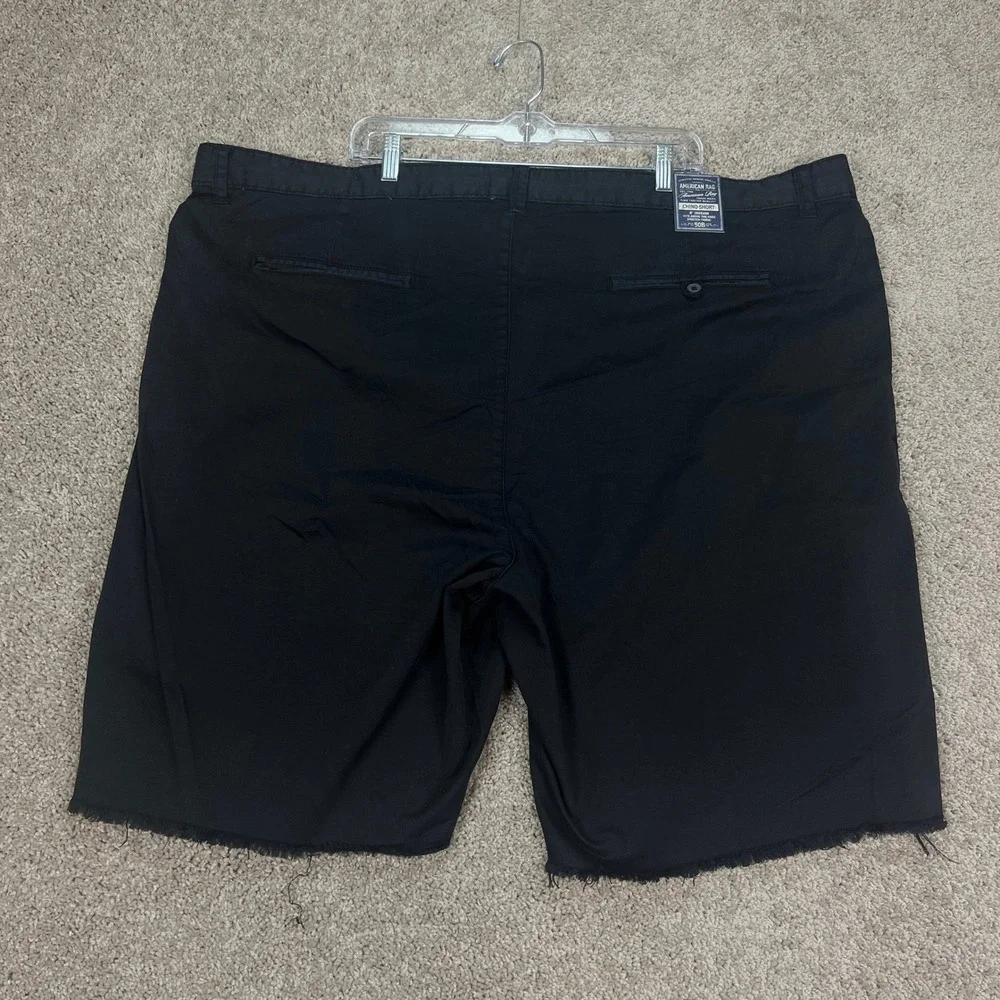 American‎ Rag Mens 50 Big Tall Deep Black Stretch Chino Shorts Frayed Hem NEW